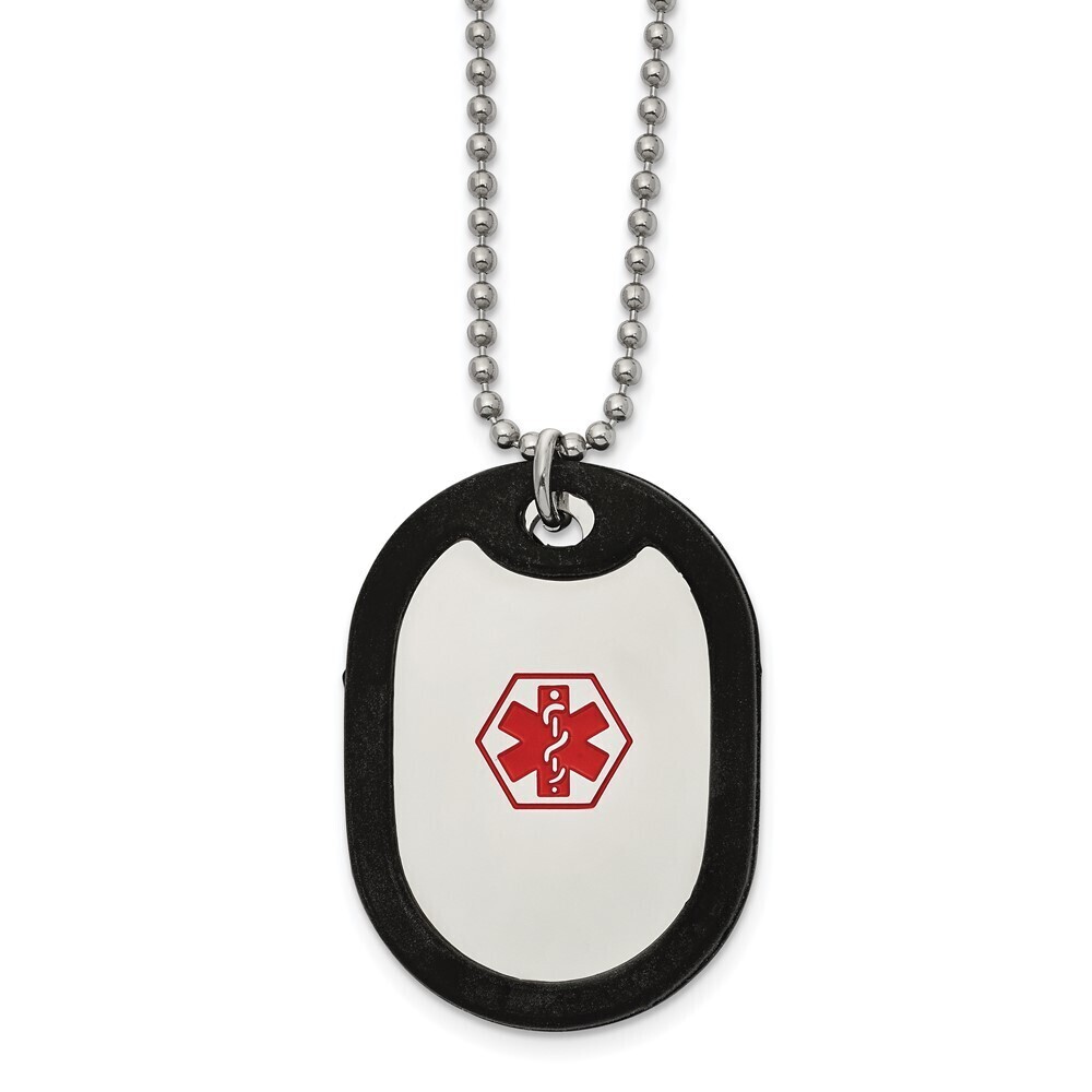 Steel Enamel Removeable Rubber Medical ID Dog Tag 24in Ball Chain Necklace